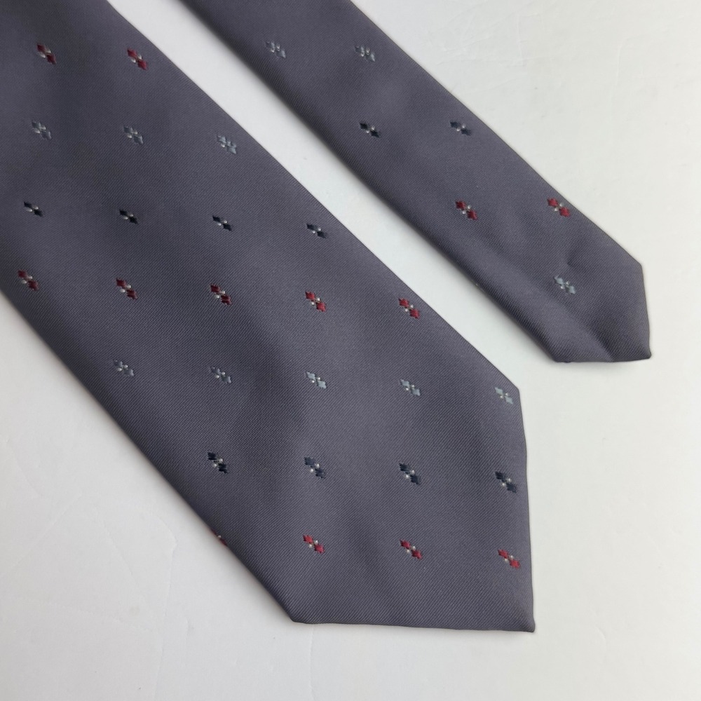 Beau Brummell Mens Gray Geometric Diamond Pattern Classic Necktie Vintage Style